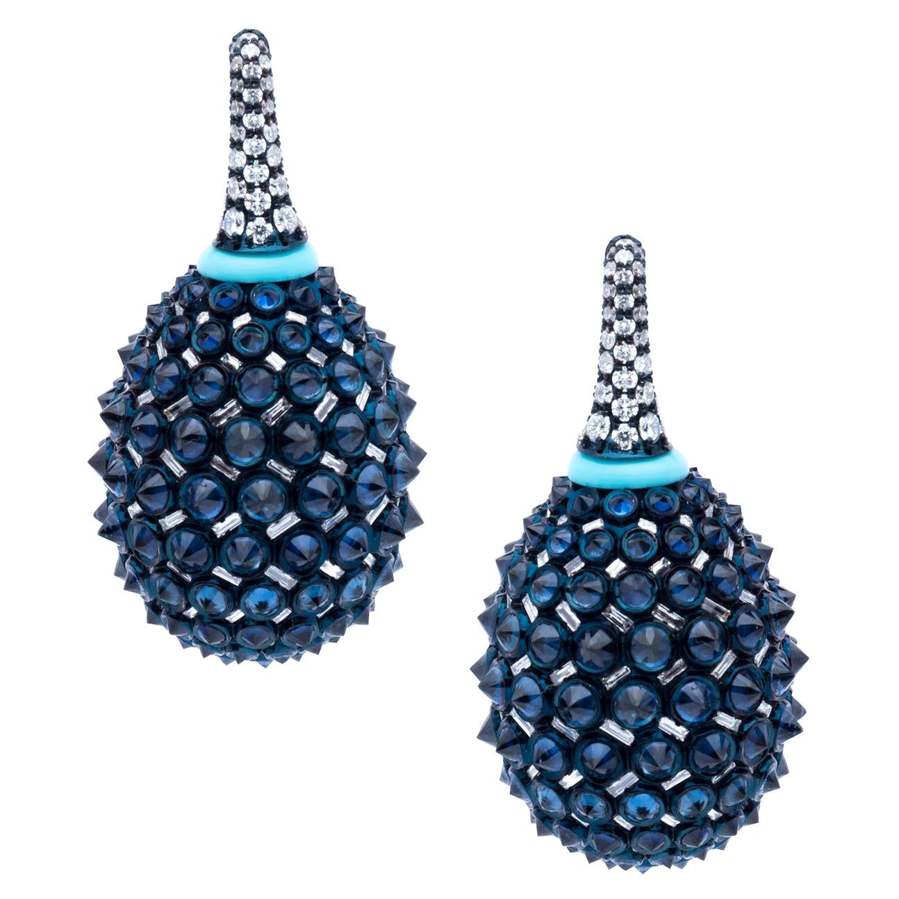 Blue Sapphire Drop Earrings Designed by UMRAO JEWELS For Sale