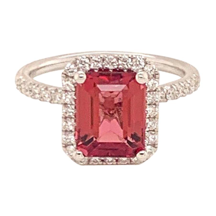 Diamond Tourmaline Rubellite Ring 6.5 18k Gold 3.11 TCW Certified For Sale