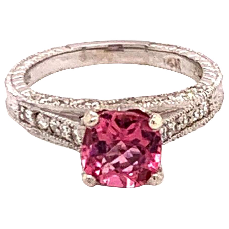 Diamond Pink Tourmaline Rubellite Ring 6.5 14k White Gold 2.45 TCW Certified