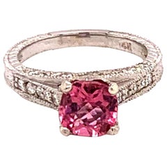 Diamante Turmalina Rosa Rubelita Anillo 6,5 Oro Blanco 14k 2,45 TCW Certificado