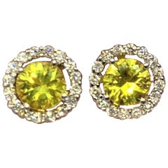Diamond Sapphire Earrings 14k Gold Stud 1.74 TCW Certified