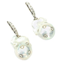 Boucles d'oreilles en or 14 carats avec diamants et perles d'eau douce de 13 mm, certifiées