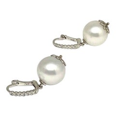 Diamond Large South Sea Pearl Earrings 14k Gold Certified