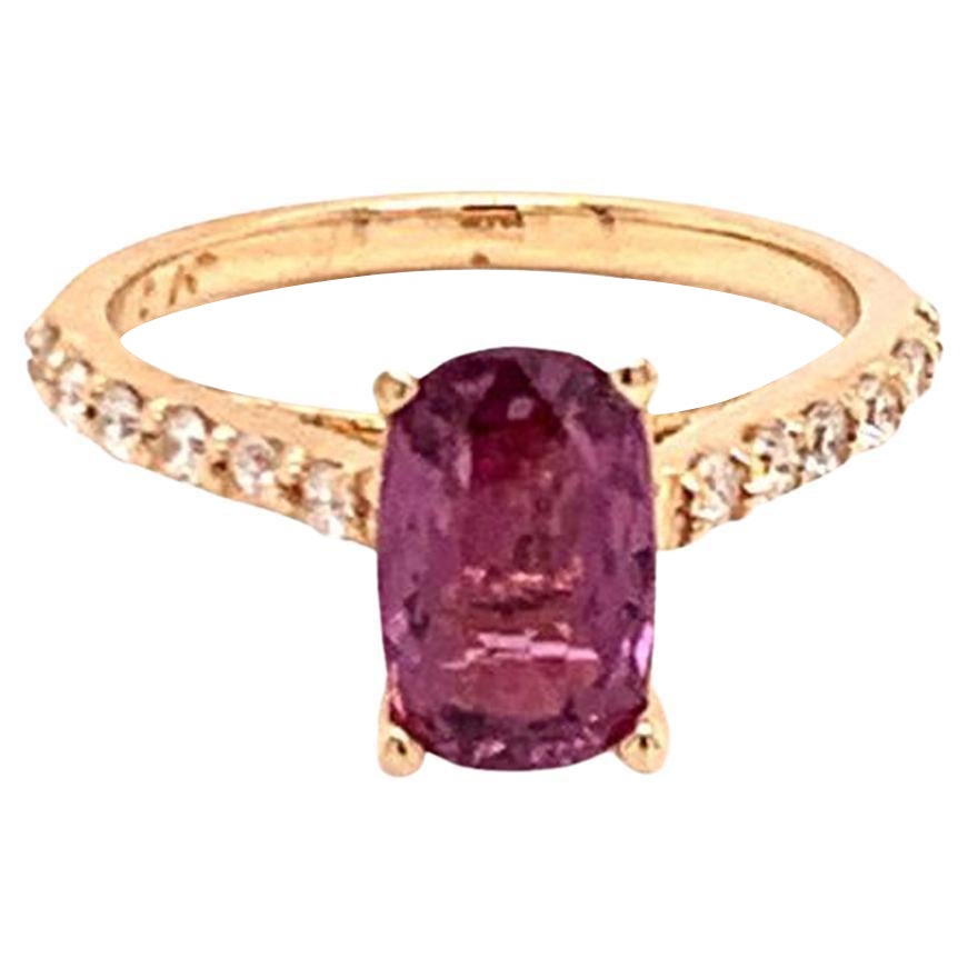 Bague en or 14 carats avec diamants et saphirs violets 2 TCW certifiés en vente