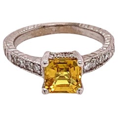 Bague certifiée pour femmes en or 14 carats avec diamants et saphir jaune de 1,66 carat