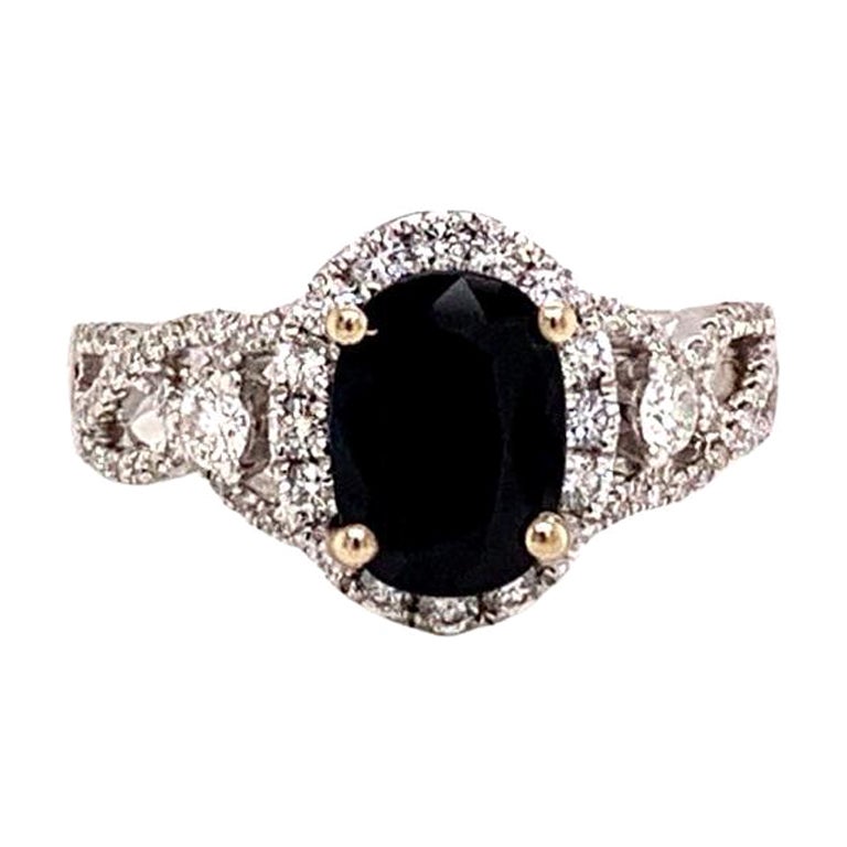 Diamond Sapphire Ring 18k Gold 2.62 TCW Women Certified For Sale