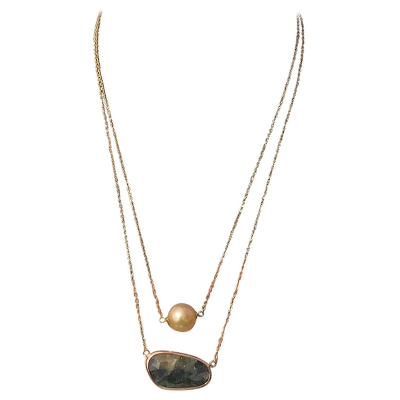 Collar Zafiro Perla Dorada Mar del Sur Oro 14 Kilates Certificado