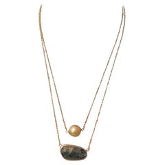 Golden South Sea Pearl Sapphire Necklace 14 Karat Gold Certified