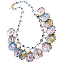 Blue Topaz Miniature Plates Charm Necklace