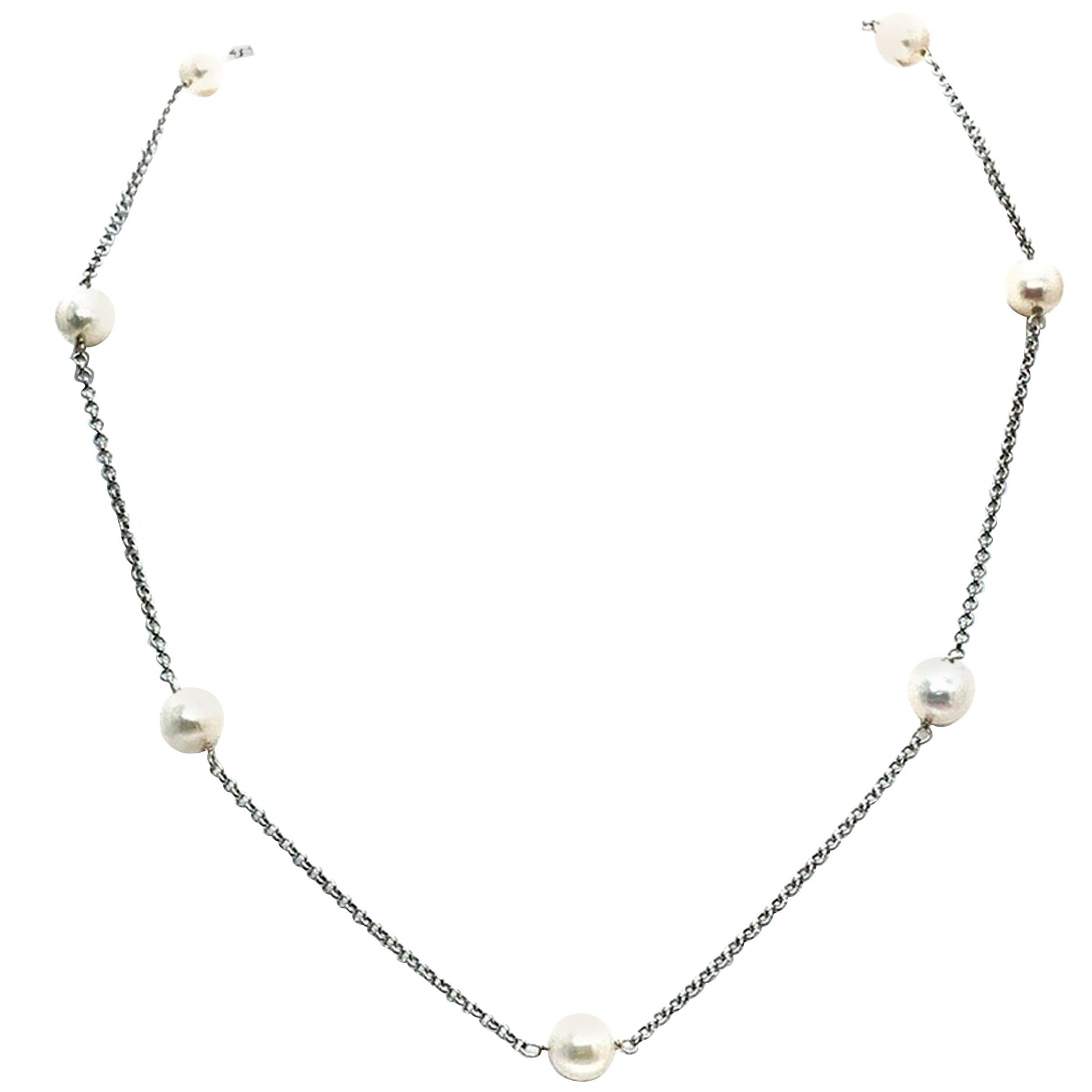 Akoya Pearl Necklace 14k Gold Women Certified For Sale