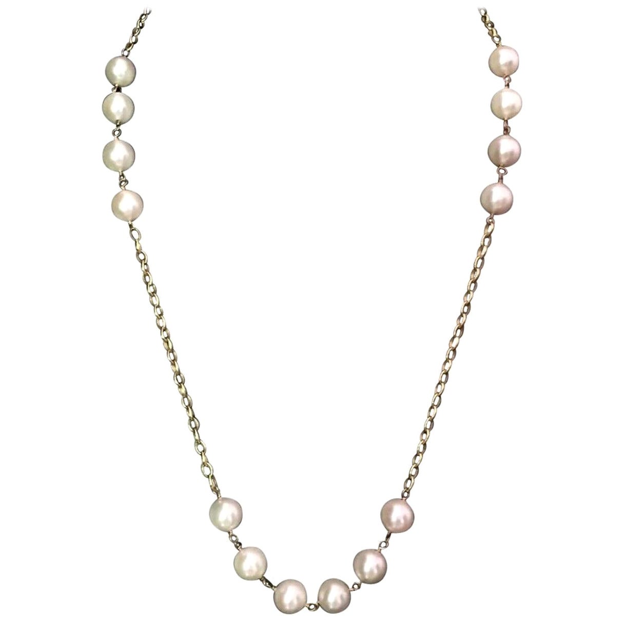 Necklace Akoya Pearl 14k Gold Women Certified For Sale