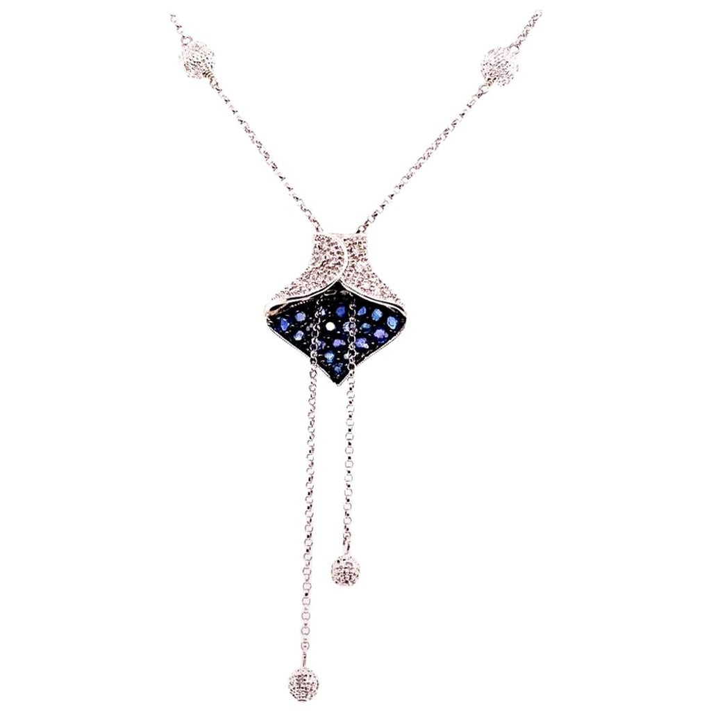 Diamond Sapphire Necklace 1.30 TCW Women Certified For Sale