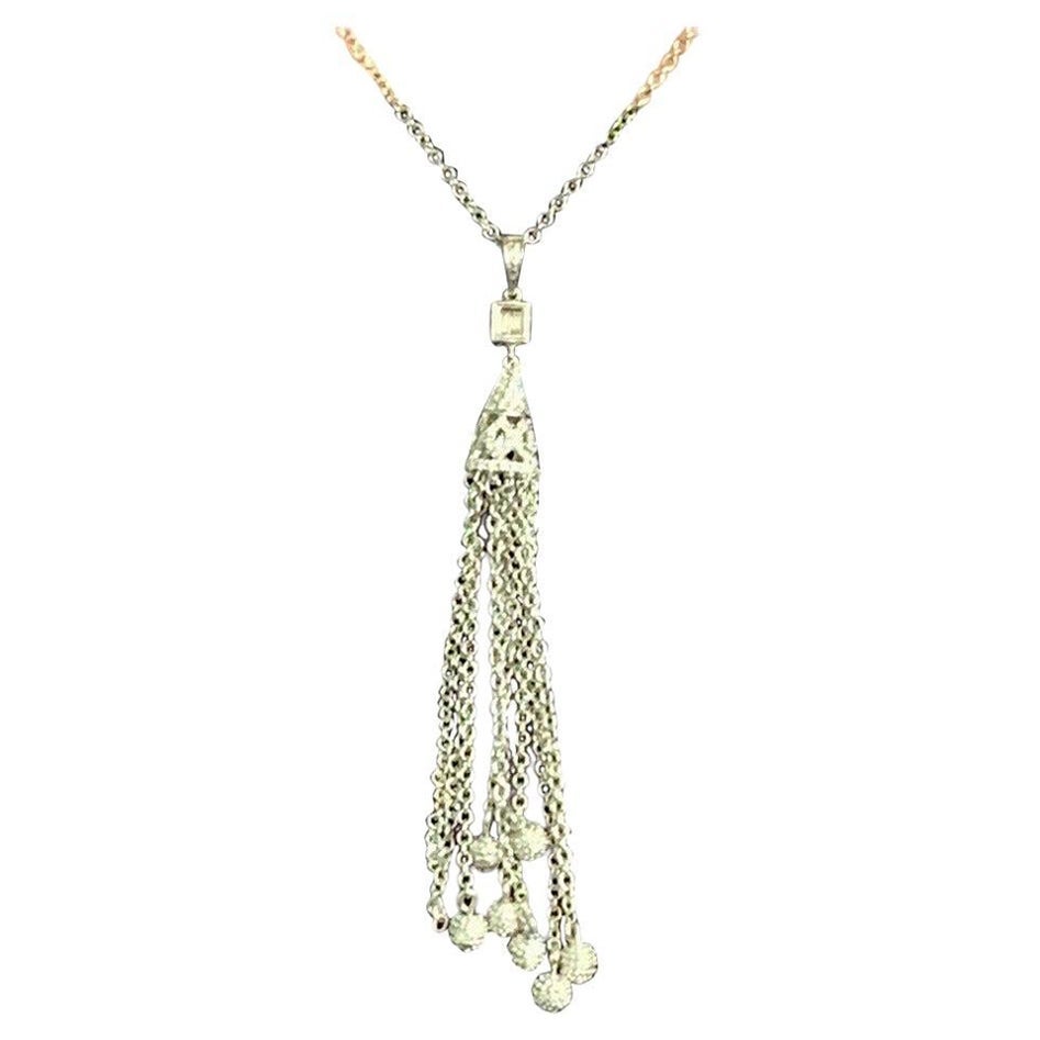 Diamond Akoya Pearl Necklace 18 Karat Gold Tassel Pendant Women Certified For Sale