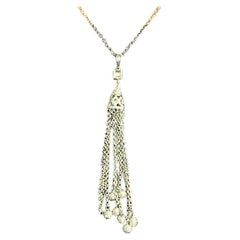 Diamond Akoya Pearl Necklace 18 Karat Gold Tassel Pendant Women Certified