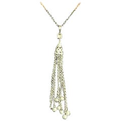 Diamond Akoya Pearl Necklace 18 Karat Gold Tassel Pendant Women Certified