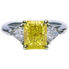 1.74 Carat GIA Cert Fancy Vivid Radiant Diamond Gold Ring