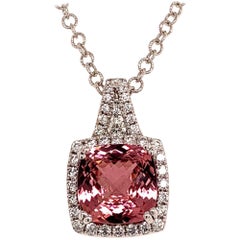 Diamond Rubellite Tourmaline Necklace 5.47 TCW 18k Gold Certified