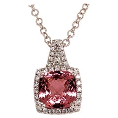 Diamond Rubellite Tourmaline Necklace 5.47 TCW 18k Gold Certified