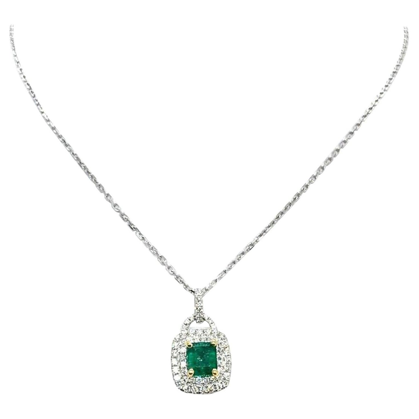 Diamond Emerald Necklace 18" 18k Gold 1.95 TCW Italy Certified