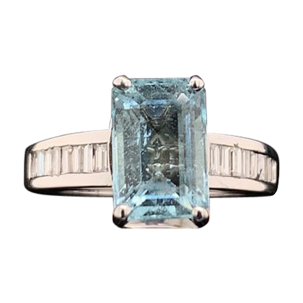 Diamond Aquamarine Ring 3.30TCW 14k Gold Women Certified For Sale