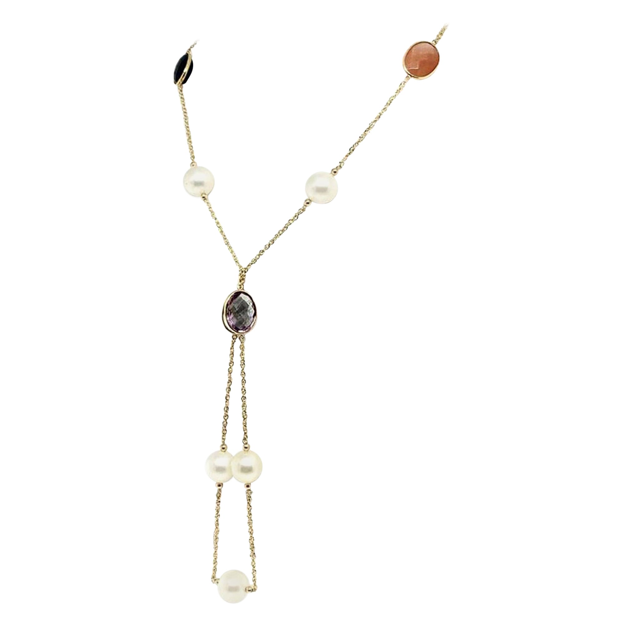 South Sea Pearl Quartz Necklace 14k Gold Certified For Sale