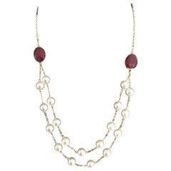 Akoya Pearl Ruby Necklace 14k Gold Certified