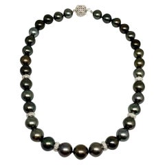 Diamond Tahitian Pearl 18k Gold Necklace Certified