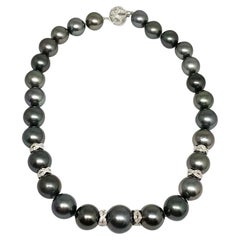 Diamond Tahitian Pearl 14k Gold Necklace Certified