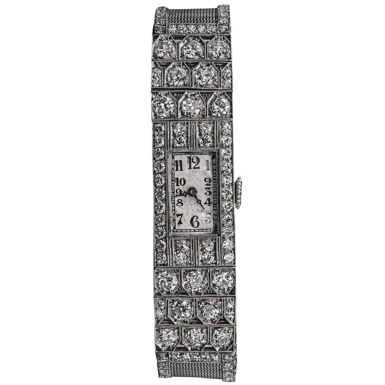 Audemars Piguet lady's platinum diamond art Deco wristwatch For Sale at ...