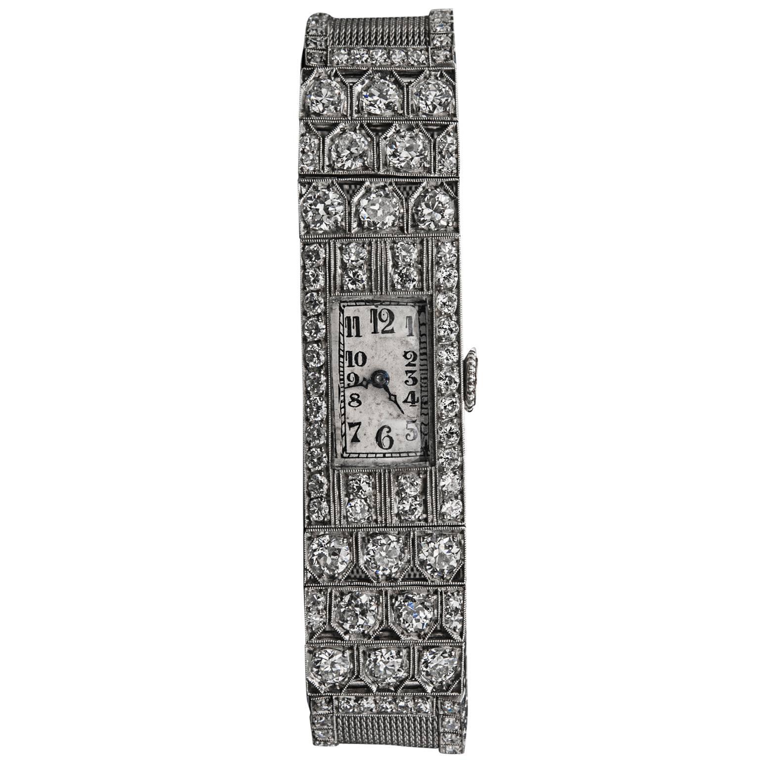 Audemars Piguet lady's platinum diamond art Deco wristwatch For Sale