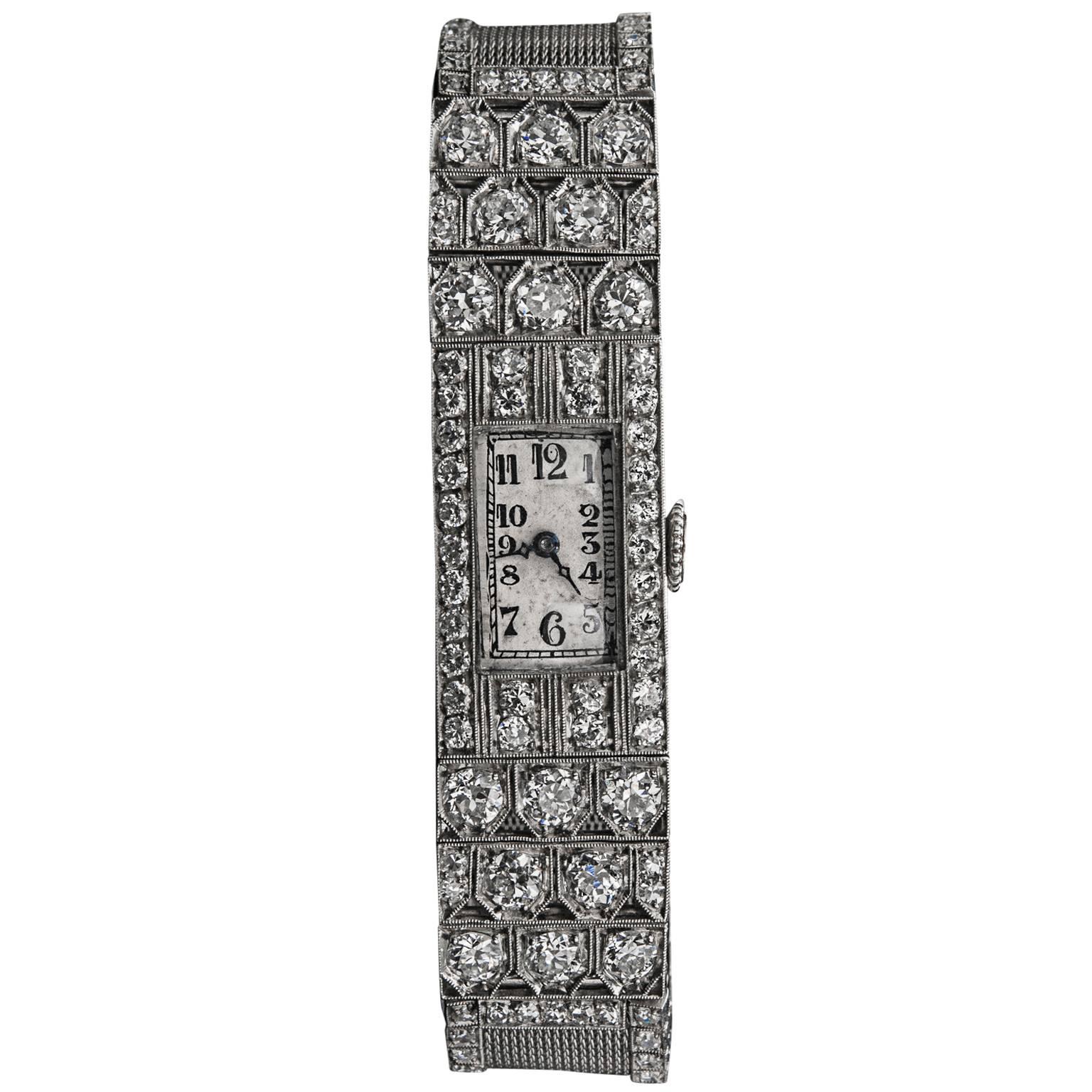 Audemars Piguet lady
s platinum diamond art Deco wristwatch For Sale