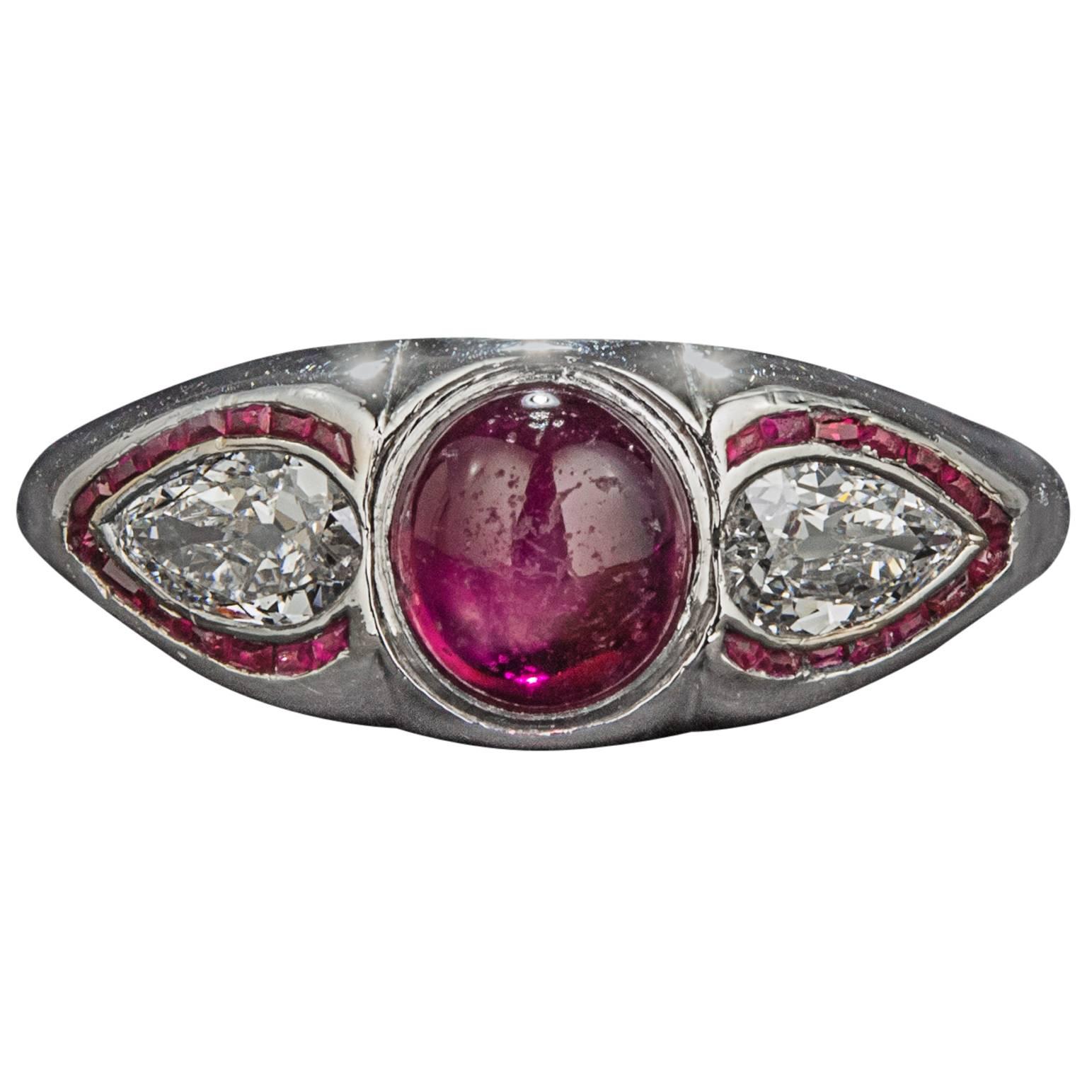 1.25 Carat Ruby Diamond Platinum Ring For Sale