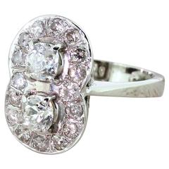 Retro 2.08 Carat Old Cut Diamond Gold Double Cluster Ring