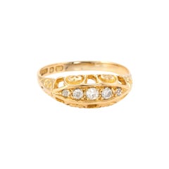 Antique Edwardian Diamond Ring Graduated 5 Old Mine Cut 18k Yellow Gold Vintage