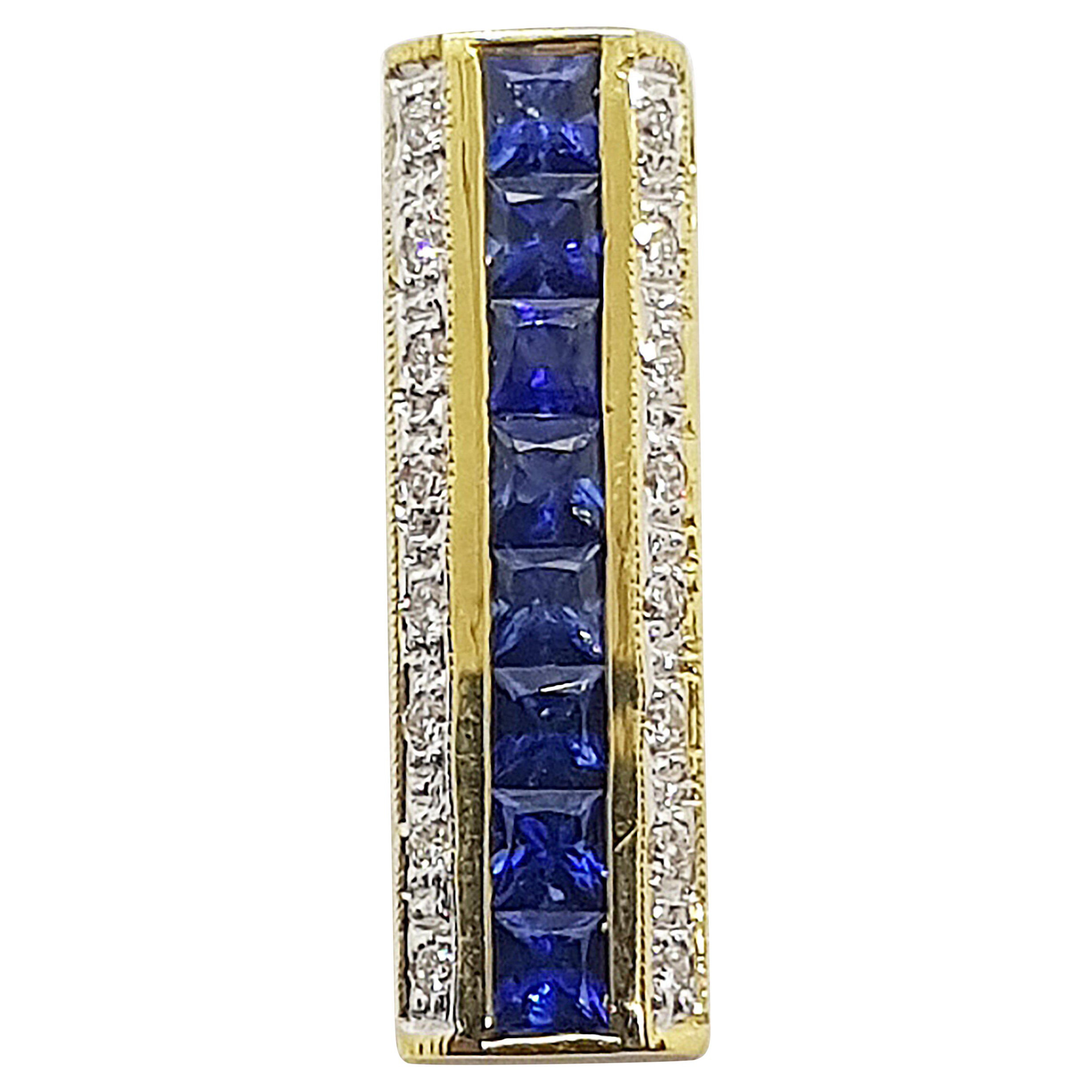 Blue Sapphire with Diamond Pendant Set in 18 Karat Gold Settings For Sale