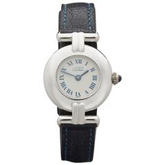 Retro Cartier Lady's White Gold Plated Silver Must De Cartier Ronde Quartz Wristwatch