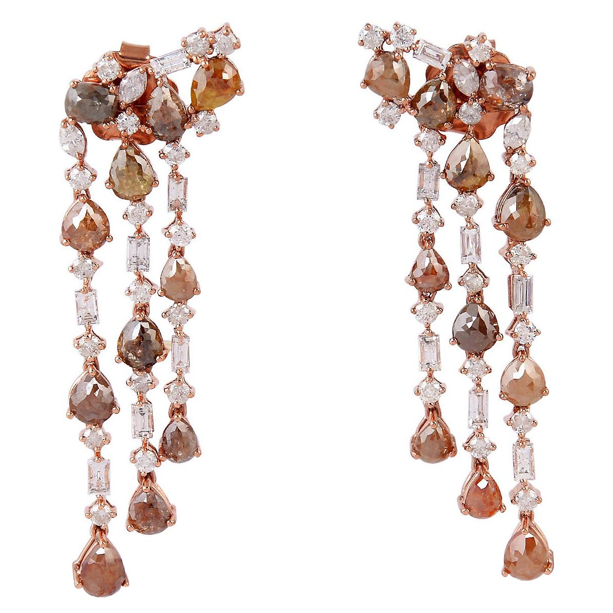 Eis-Diamant- und natürliche Diamanten-Kronleuchter-Ohrringe aus 18 Karat Roségold