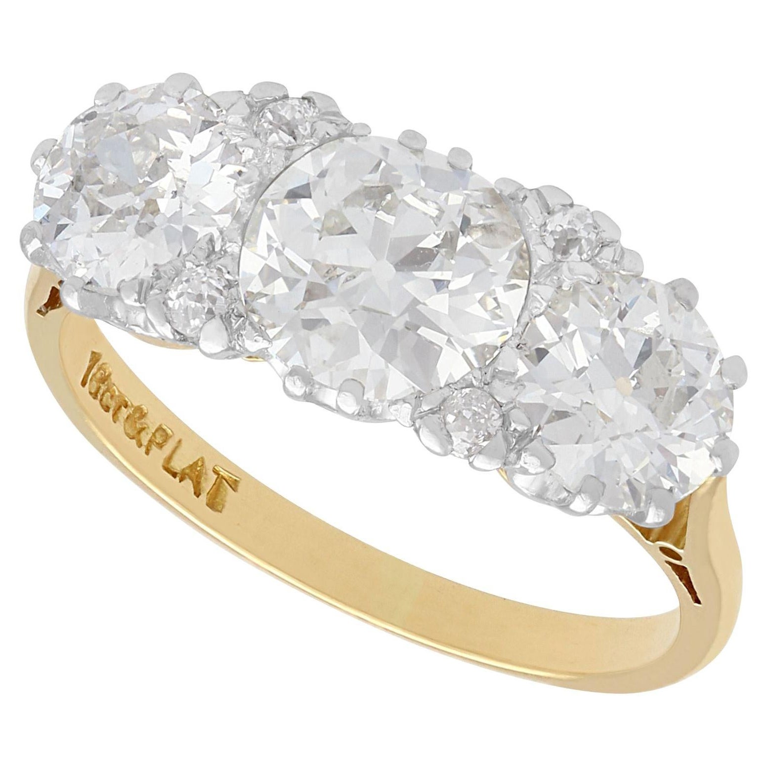 1940s 2.76ct Diamond and 18ct Yellow Gold Trilogy Ring For Sale
