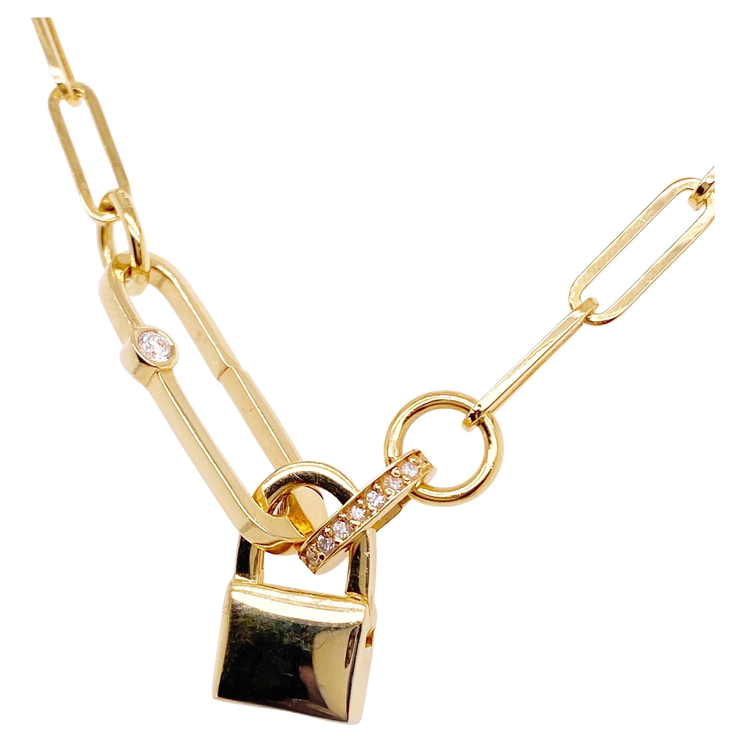 14K Gold Paper Clip Key and Lock Charm Necklace – David's House of