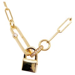 .12 Carat Diamond Paperclip, Diamond Paper Clip Charms, Chain Necklace, 14K Gold