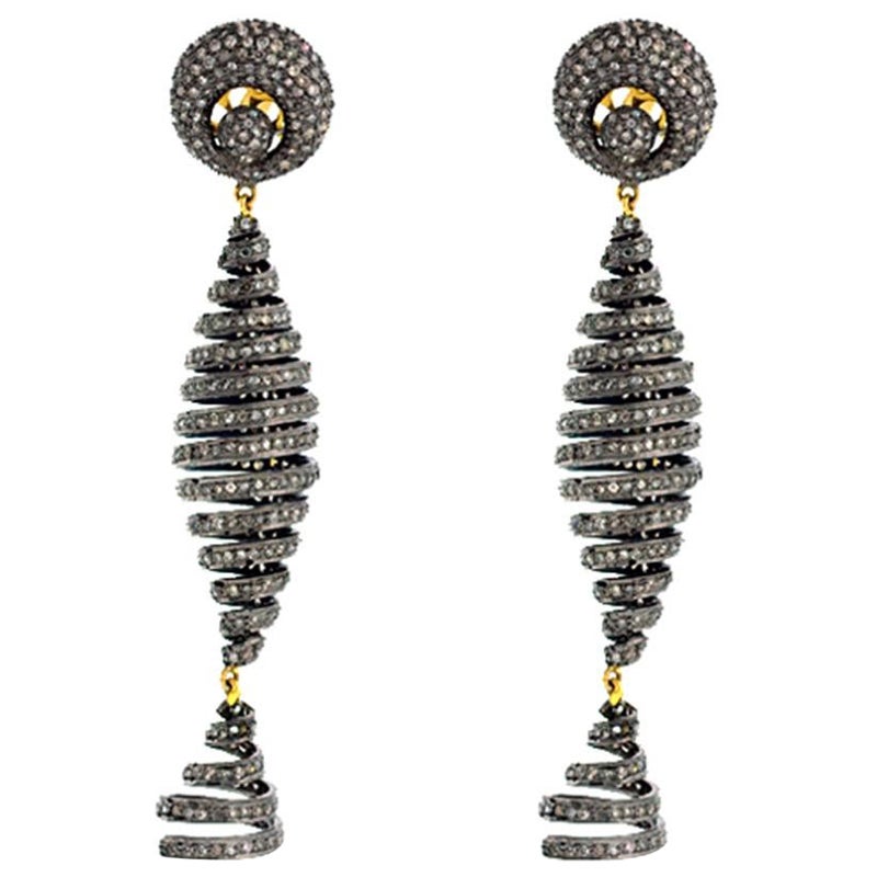 Swirl Design Earrings Accented with Pave Diamonds Made in 14k Gold & Silver For Sale