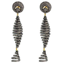 Boucles d'oreilles Swirl Design/One ornées de diamants pavés en or 14k et argent