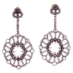 White & Black Polki Diamonds Dangle Earrings Made in 18K Gold & Silver