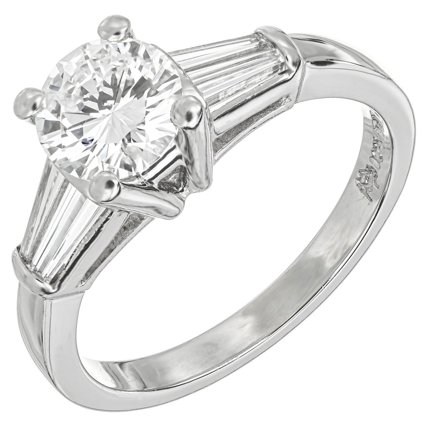 Martin Flyer GIA 1.01 Carat Round Diamond Platinum Three-Stone Engagement Ring For Sale