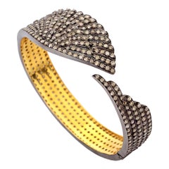 Wing Shaped Pave Diamond Bangle in 18k Yellow Gold & Silver