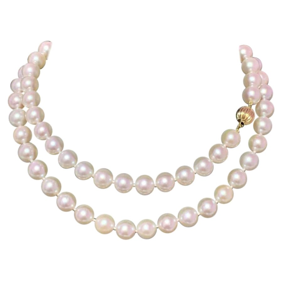 Akoya Pearl Necklace 14 Karat Yellow Gold Certified For Sale