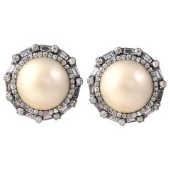 16.73 Carat Pearl and Diamond Statement Stud Earrings in Victorian Style
