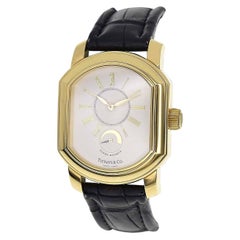 Tiffany & Co. 18 Karat Yellow Gold Black Leather Strap Mark Coupe Watch