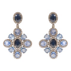 14.17 Carat Blue Sapphire and Diamond Dangle Earrings in Art-Deco Style