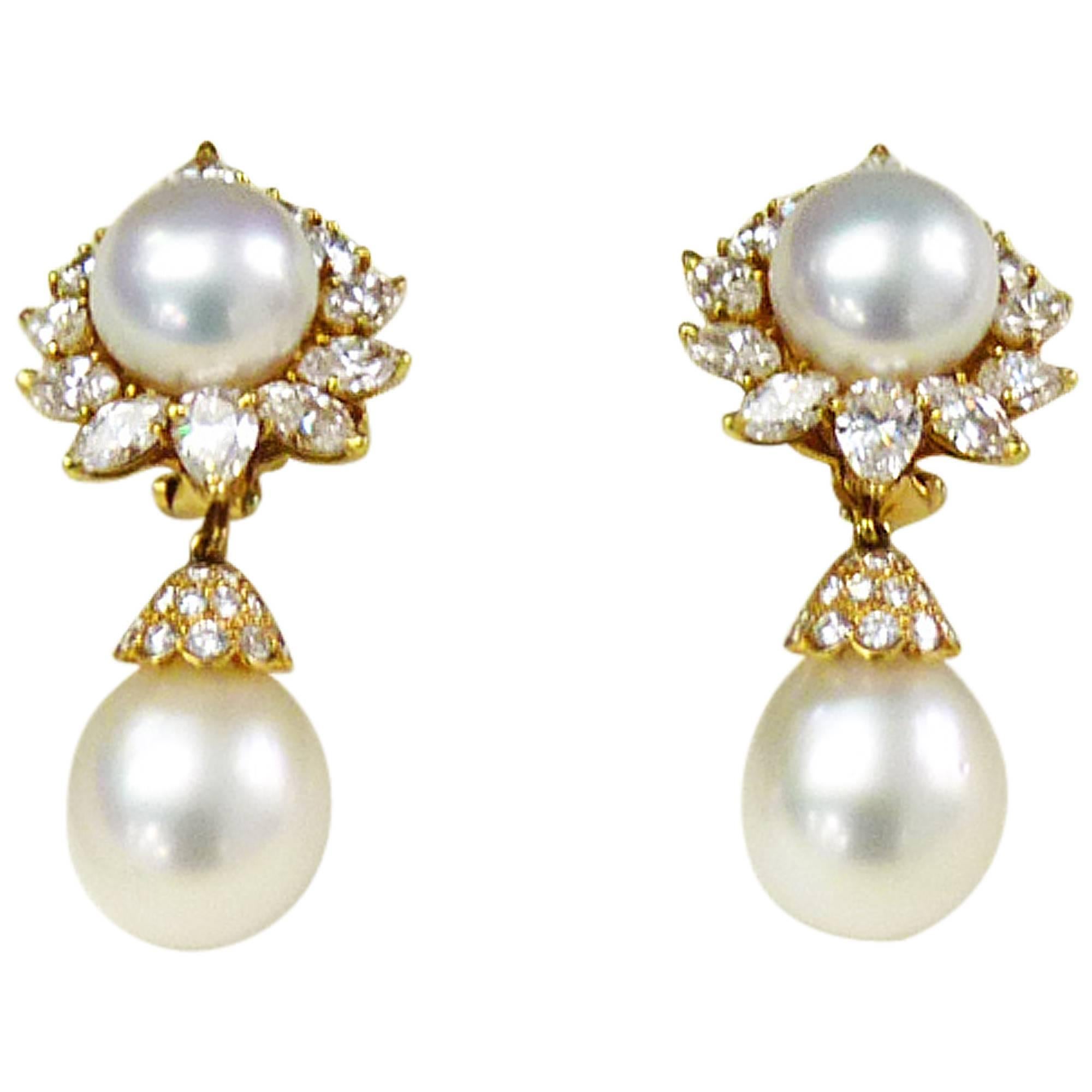 Van Cleef & Arpels Pearl Diamond 18 Karat Yellow Gold Earrings